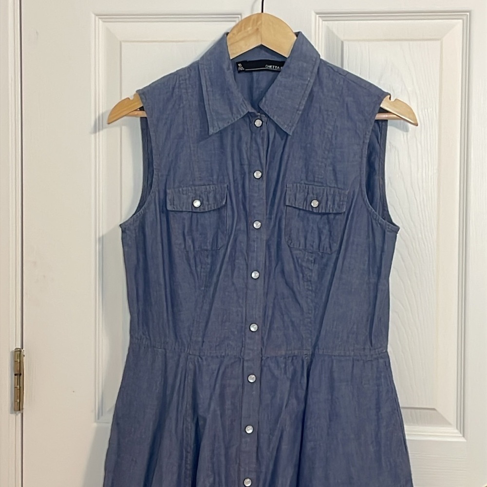 Chetta B Western Blue Chambray Sleeveless handkerchief dress, cotton, 10 - Picture 2 of 6